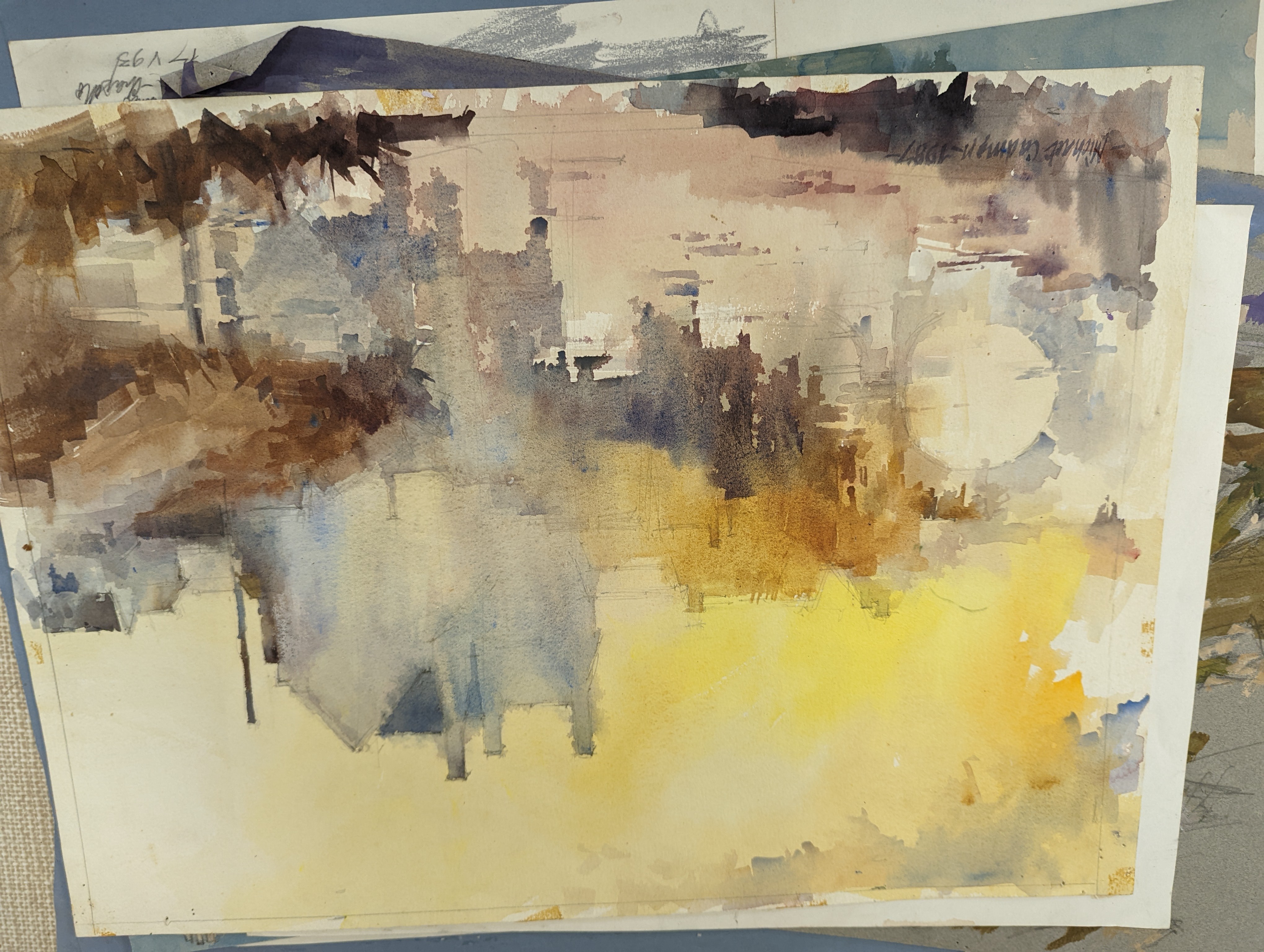 Michael Cadman (1920-2010), a group of assorted watercolours, mostly topographical scenes c.1995 to 2003, largest 46 x 61cm, one framed, the others unframed